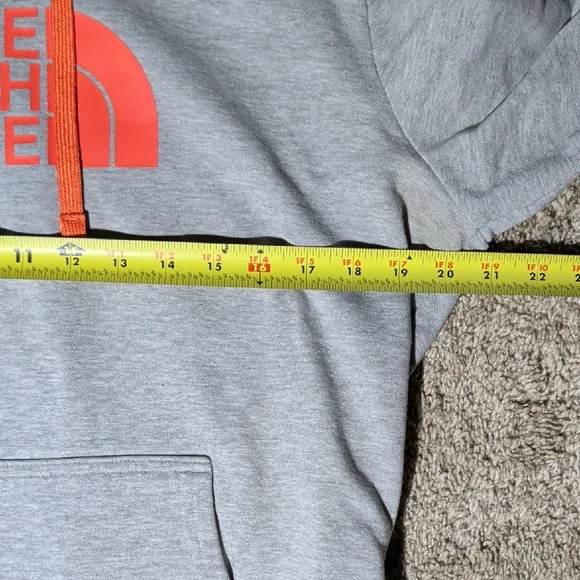 The North Face Womens Light Gray Hoodie with Coral Logo and Drawstrings - Picture 9 of 9